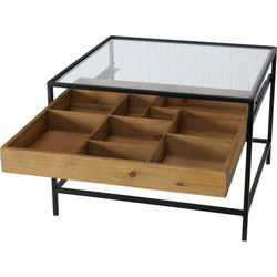 Salontafel Tripoli met Lade metaal/glas 55x55x40 cm - Zwart