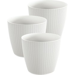 Set van 3x stuks stijlvolle plantenpotten/bloempotten kunststof dia 13 cm en hoogte 11 cm parel wit - Plantenpotten