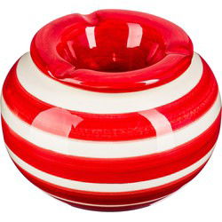 Terras asbak/stormasbak - rond - keramiek - 12 x 8 cm - rood/wit - Asbakken