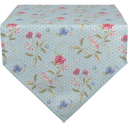 Clayre & Eef Tafelloper  50x160 cm Blauw Groen Katoen Bloemen Tafelkleed