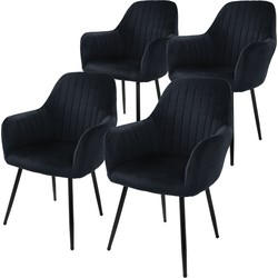 Set van 2 eetkamerstoelen met rugleuning & armleuning 2x zwart met fluwelen bekleding en metalen poten ML design