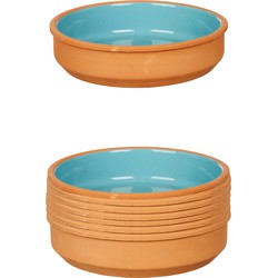Set 8x tapas/creme brulee serveer schaaltjes terracotta/blauw 16x4 cm - Snack en tapasschalen