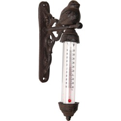 Clayre & Eef Thermometer Buiten  10x5x16 cm Bruin Ijzer Rond Vogel Thermometer Gietijzer
