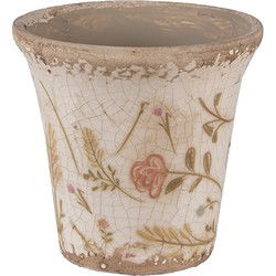 Clayre & Eef Bloempot  Ø 9x8 cm Beige Roze Keramiek Bloemen Bloempot Binnen