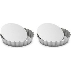 Set van 2x stuks ronde mini taart/quiche bakvormen zilver 10 cm - Bakringen