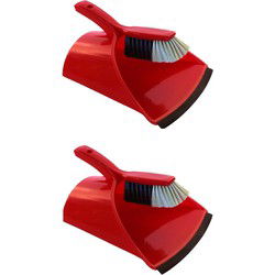 Jumbo stoffer en blik met kap - 2x - rood - 32 x 28 cm - Stoffer en blik