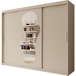 Meubella Kledingkast Ulysses - Beige - 250 cm - Met spiegel
