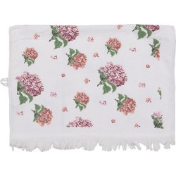 Clayre & Eef Gastendoekje  40x66 cm Wit Roze Katoen Hortensia Toilet Handdoek