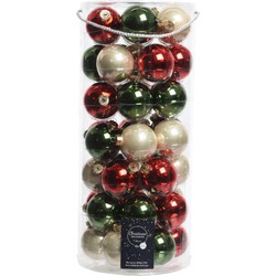 Decoris Kerstballen - 49st - glas - groen/rood/champagne - 6 cm - Kerstbal