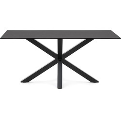 Kave Home - Argo glazen tafel met stalen poten in zwart 160 x 190 cm