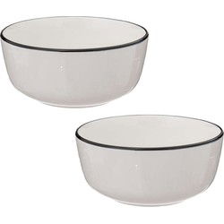 Secret de Gourmet Soepkommen/schaaltjes - 2x - Corona - porselein - D15 x H6.5 cm - wit/zwart - Kommetjes