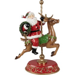 Clayre & Eef Beeld Kerstman Rendier 46 cm Rood Polyresin Kerstdecoratie