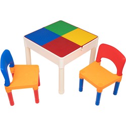 Decopatent® - Kindertafel met 2 Stoeltjes - Speeltafel met bouwplaat en vlakke kant - Geschikt voor Lego® & Duplo® Bouwstenen