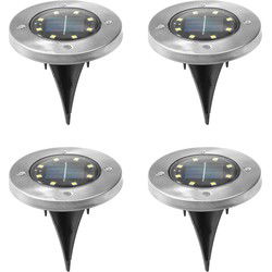 HI Solar grondspots - 8x - 12 cm -RVS/kunststof - zonne-energie - Grondspotjes
