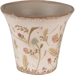 Clayre & Eef Bloempot  Ø 13x11 cm Beige Roze Keramiek Bloemen Bloempot Binnen