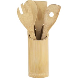 Bamboe houten keukengerei spatel set 4-delig met houder - Keukenspatels