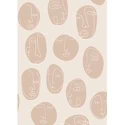 ESTAhome fotobehang line art gezichten beige - 200 x 279 cm - 159252