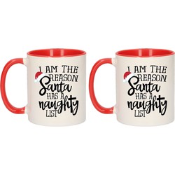 Set van 2x stuks I am the reason Santa has a naughty list cadeau mokken/bekers rood Kerstmis 300 ml - Bekers