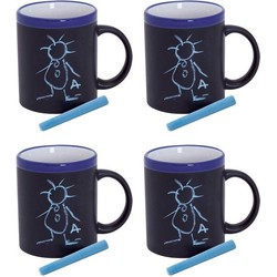 4x Beschrijfbare koffiemokken blauw 350 ml - Bekers