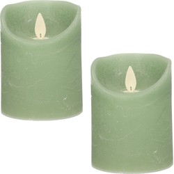 2x LED kaarsen/stompkaarsen jade groen met dansvlam 10 cm - LED kaarsen