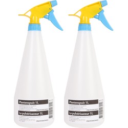 2x Waterverstuivers/watersproeiers transparant/geel/blauw 1 liter inhoud - Plantenspuiten