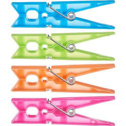 Wasknijpers - 24x stuks - kleurenmix - kunststof - groot formaat van 8 cm - Knijpers