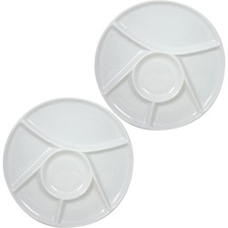 2x stuks porseleinen fondue/gourmet bord 6-vaks rond 23 cm - Gourmetborden