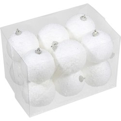 12x Kleine kunststof kerstballen met sneeuw effect wit 8 cm - Kerstbal