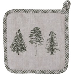 Clayre & Eef Pannenlap  20x20 cm Beige Groen Katoen Vierkant Dennenbomen