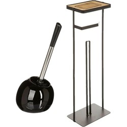 WC-/toiletborstel met toiletrolhouder set zwart - Badkameraccessoireset