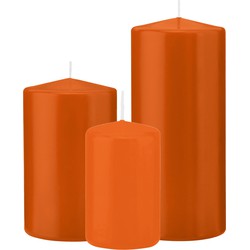 Stompkaarsen set van 6x stuks oranje 12-15-20 cm - Stompkaarsen