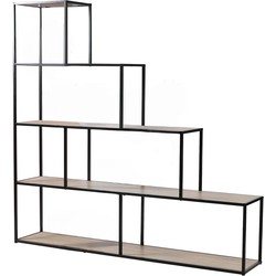 Boekenkast met 5 niveaus en Design Trap -  Decoratie Hout en Zwart Metaal - L160 x H157 cm - Colorado