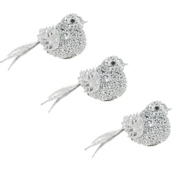 6x stuks decoratie vogels op clip glitter zilver 12 cm - Kersthangers