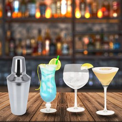 Cocktailglazen set - 12x stuks - 3 soorten - incl. cocktailshaker - RVS - 500 ml - Cocktailglazen