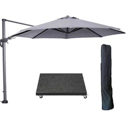 Garden Impressions Hawaii zweefparasol Ø350 cm carbon black / licht grijs met 90kg royal antraciet parasolvoet en parasolhoes