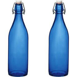 Bormioli rocco waterfles beugeldop - 4x - blauw transparant - 1000 ml - Waterflessen