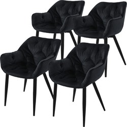 Eetkamerstoel set van 4 met rugleuning en armleuningen zwart Keukenstoel met microvezel fluwelen bekleding ML design