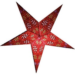 Decoratie kerstster - rood - 60 cm - papier - 5 punten - hangend - Kerststerren