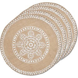 Zeller placemats mandala print - 4x - jute stof - D38 cm - rond - Placemats