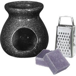 Ideas4seasons Amberblokjes/geurblokjes cadeauset - lavendel - inclusief geurbrander en mini rasp - Geurbranders