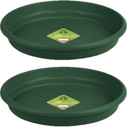 Set van 2x stuks bloempot/plantenpot onderschaal donkergroen kunststof diameter 38 cm - Plantenpotten