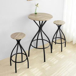 Bartafel met barstoelen - Tuinset - 3-delig - Rond - Hout - 60x103 cm