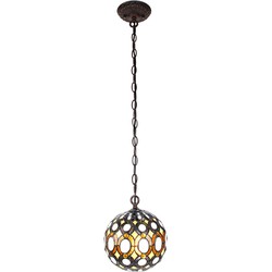 LumiLamp Hanglamp Tiffany  Ø 20x116 cm Geel Metaal Glas Rond Hanglamp Eettafel