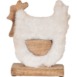 Clayre & Eef Beeld Haan 18x5x21 cm Wit Bruin Hout Textiel Woonaccessoires