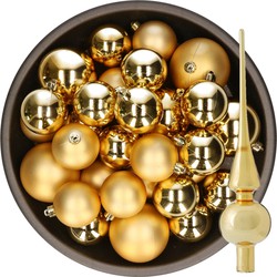 Kerstversiering kunststof kerstballen met piek goud 6-8-10 cm pakket van 45x stuks - Kerstbal