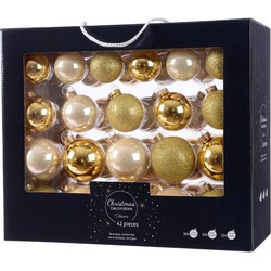 Glazen kerstballen mix goud/champagne 42 delig glimmend en glitter - Kerstbal