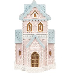 Clayre & Eef Gingerbread house met LED 10x8x16 cm Roze Kunststof