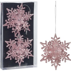 Christmas Decoration kersthangers sneeuwvlokken 2x -roze -11,5 cm - Kersthangers