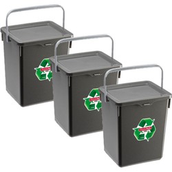 3x stuks opslagboxen/emmers kunststof met deksel antraciet 5 liter 20 x 17 x 23 cm - Opbergbox