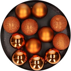 12x stuks kunststof kerstballen oranje 6 cm mat/glans/glitter - Kerstbal